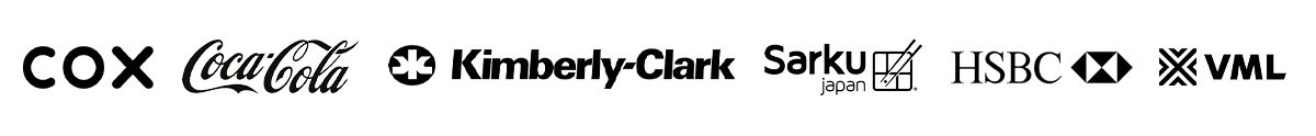 Logos de marcas colaboradoras en publicidad como COX, Coca-Cola, Kimberly-Clark, Sarku Japan, HSBC